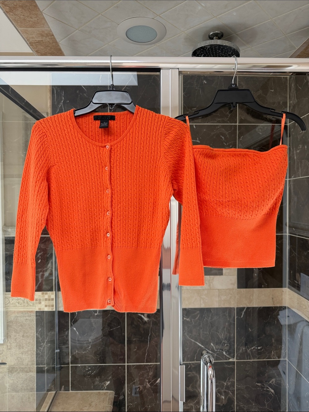 The Limited, Orange Knit Cardigan & Cropped Tank Set